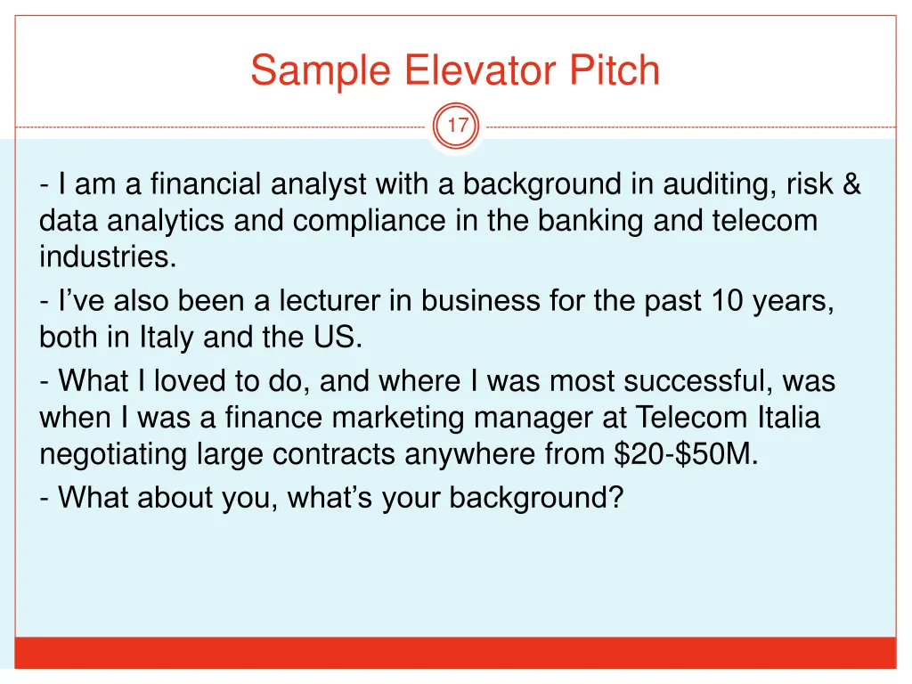 sample elevator pitch