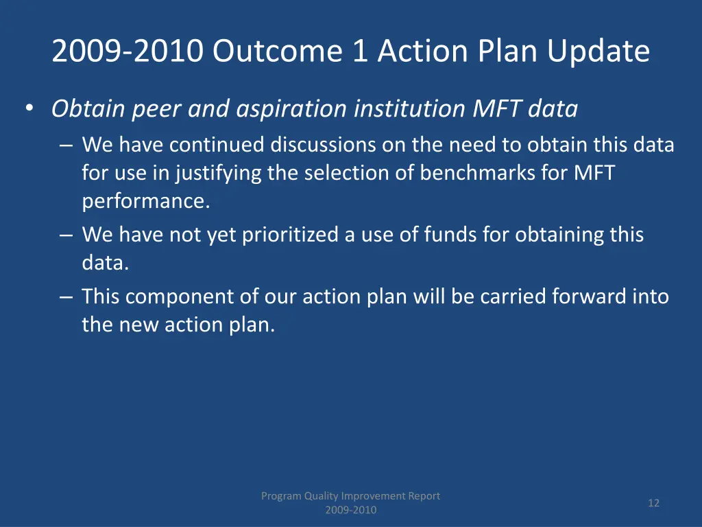2009 2010 outcome 1 action plan update