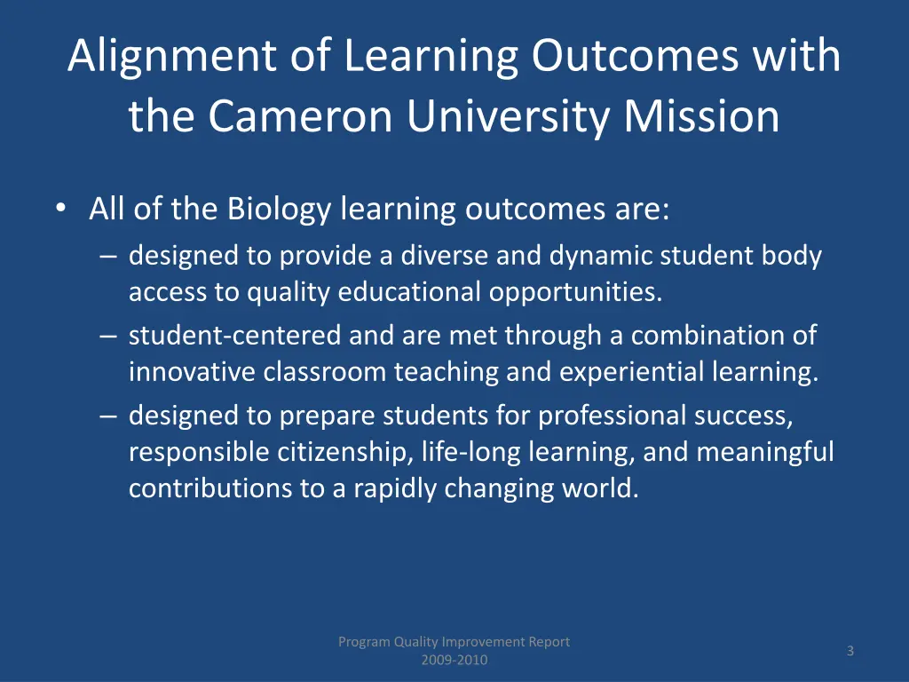 alignment of learning outcomes with the cameron