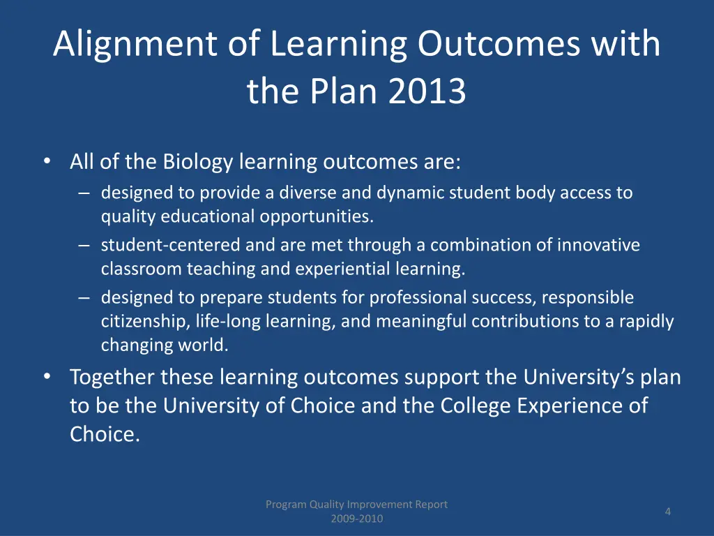 alignment of learning outcomes with the plan 2013
