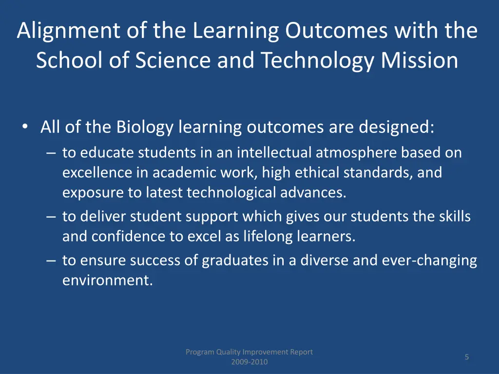 alignment of the learning outcomes with