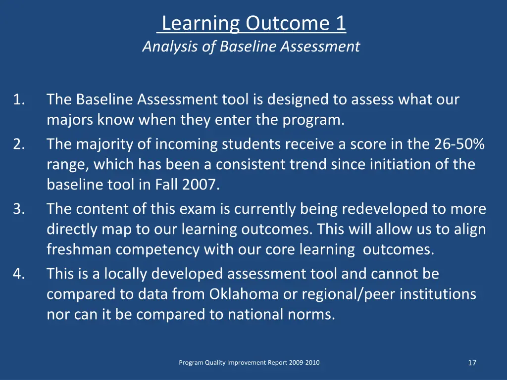learning outcome 1 analysis of baseline assessment