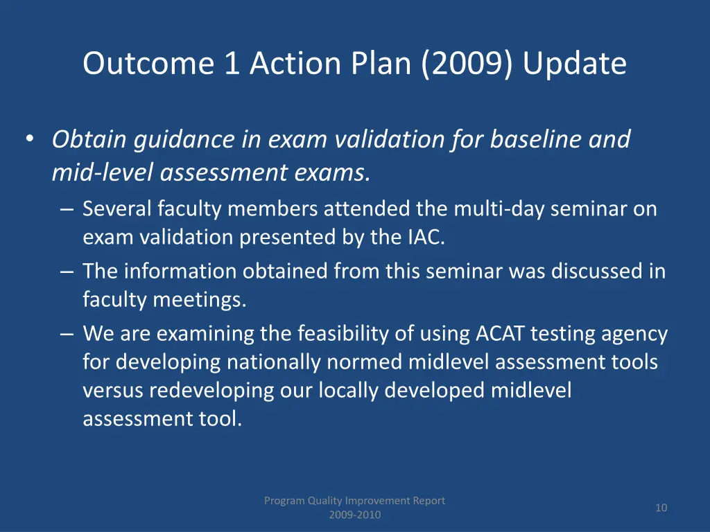 outcome 1 action plan 2009 update 1