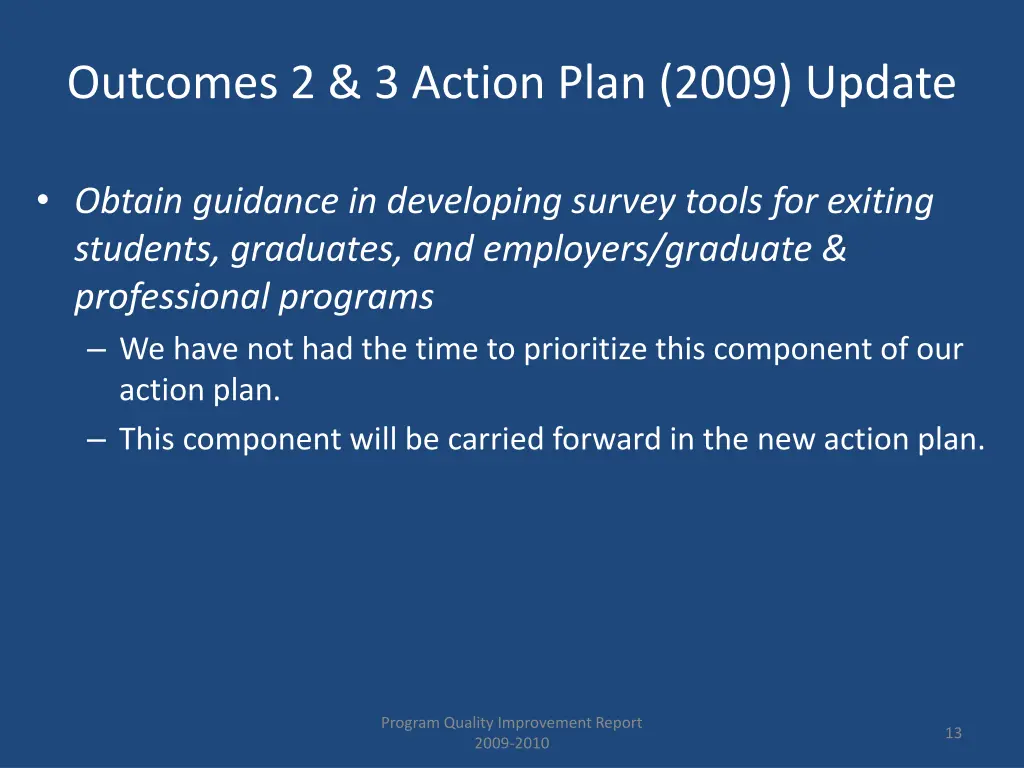 outcomes 2 3 action plan 2009 update