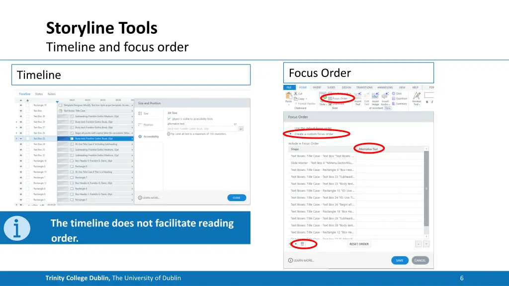 storyline tools timeline and focus order