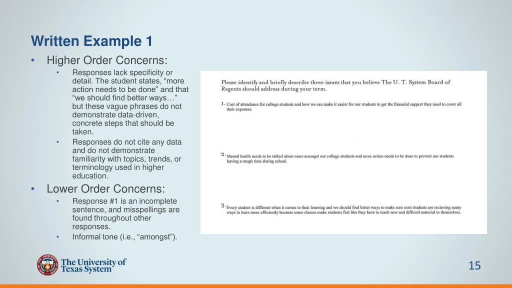 written example 1 higher order concerns responses