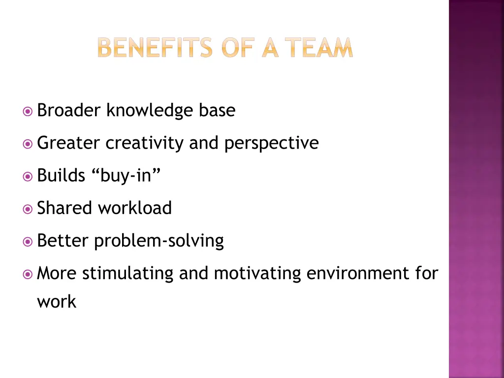 benefits of a team