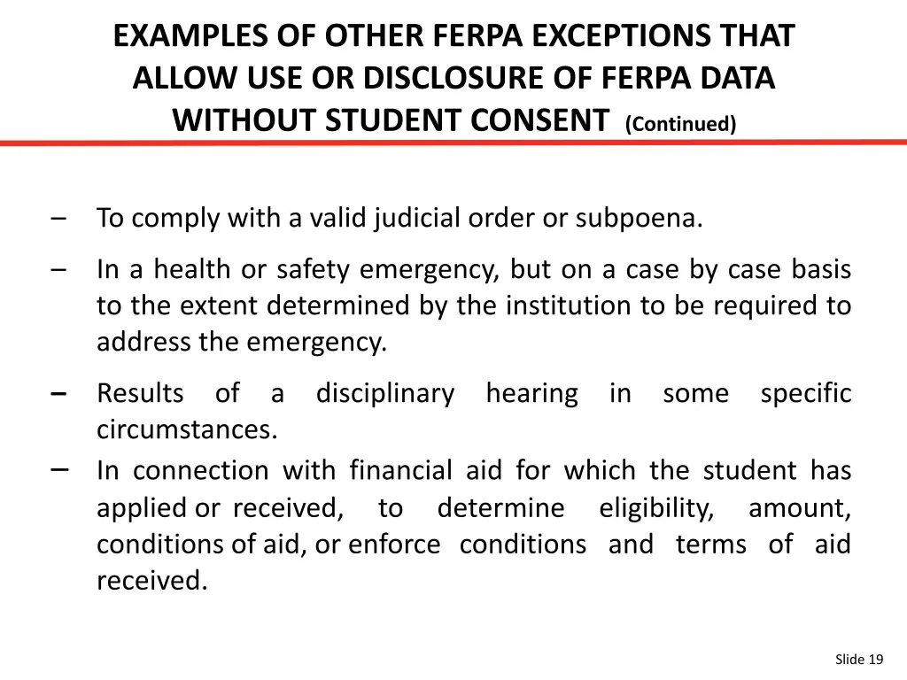 examples of other ferpa exceptions that allow 1