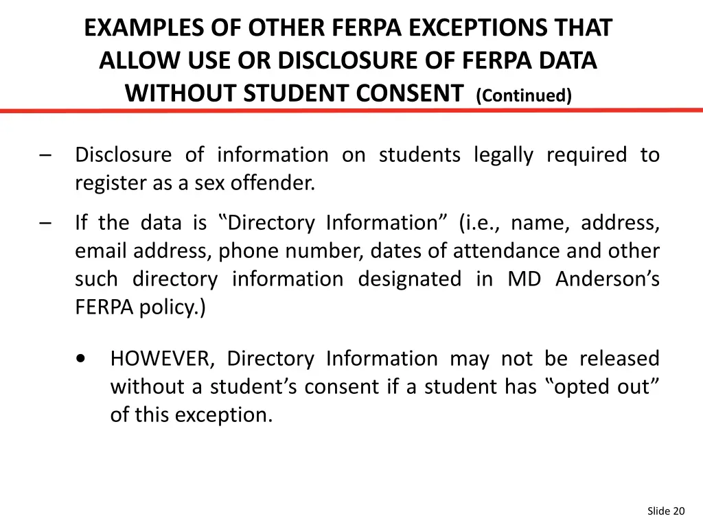 examples of other ferpa exceptions that allow 2