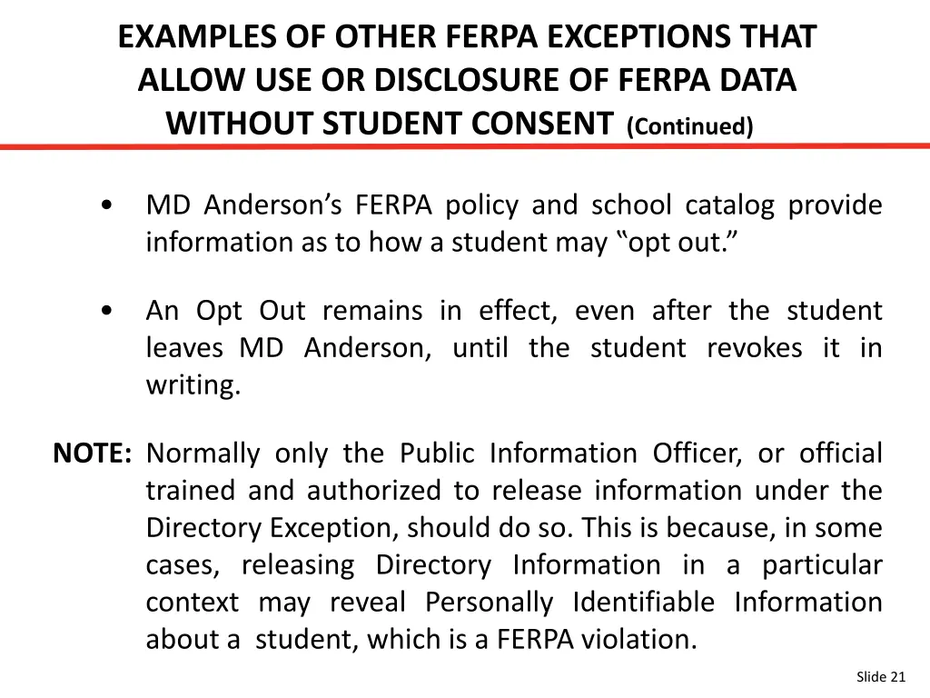 examples of other ferpa exceptions that allow 3