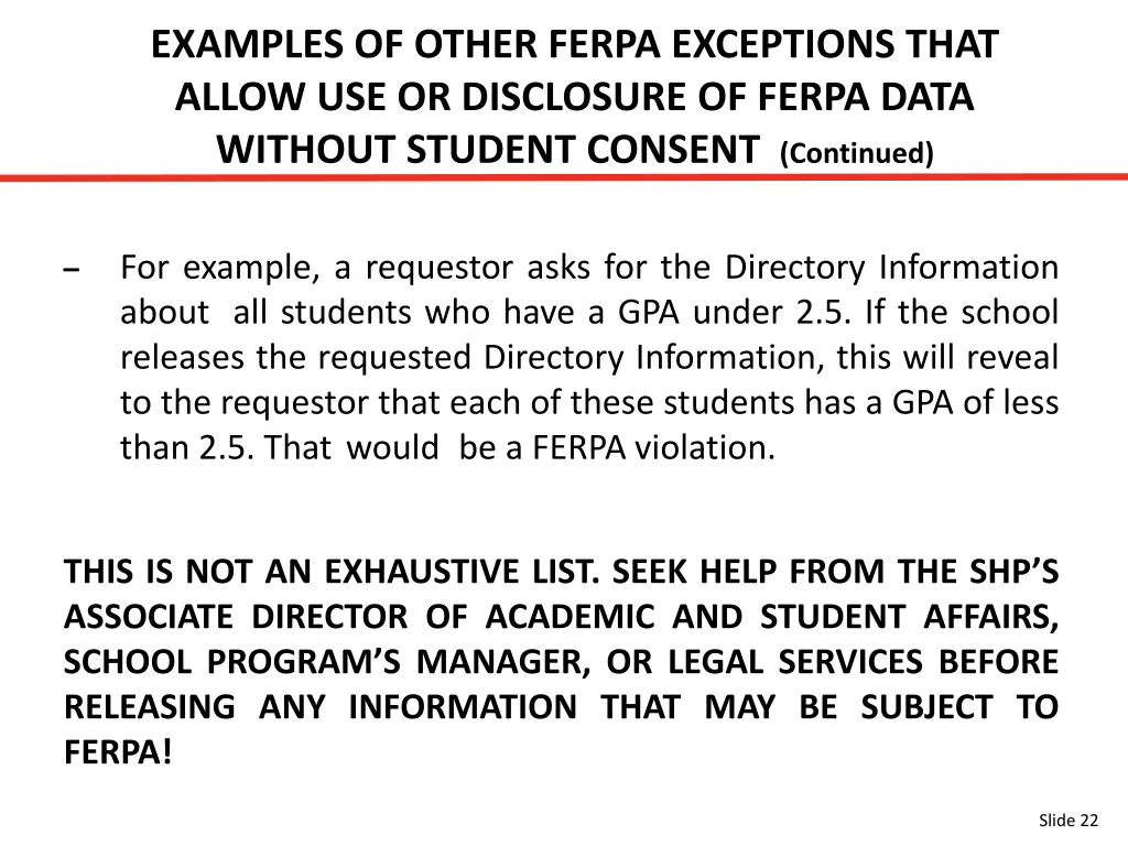 examples of other ferpa exceptions that allow 4