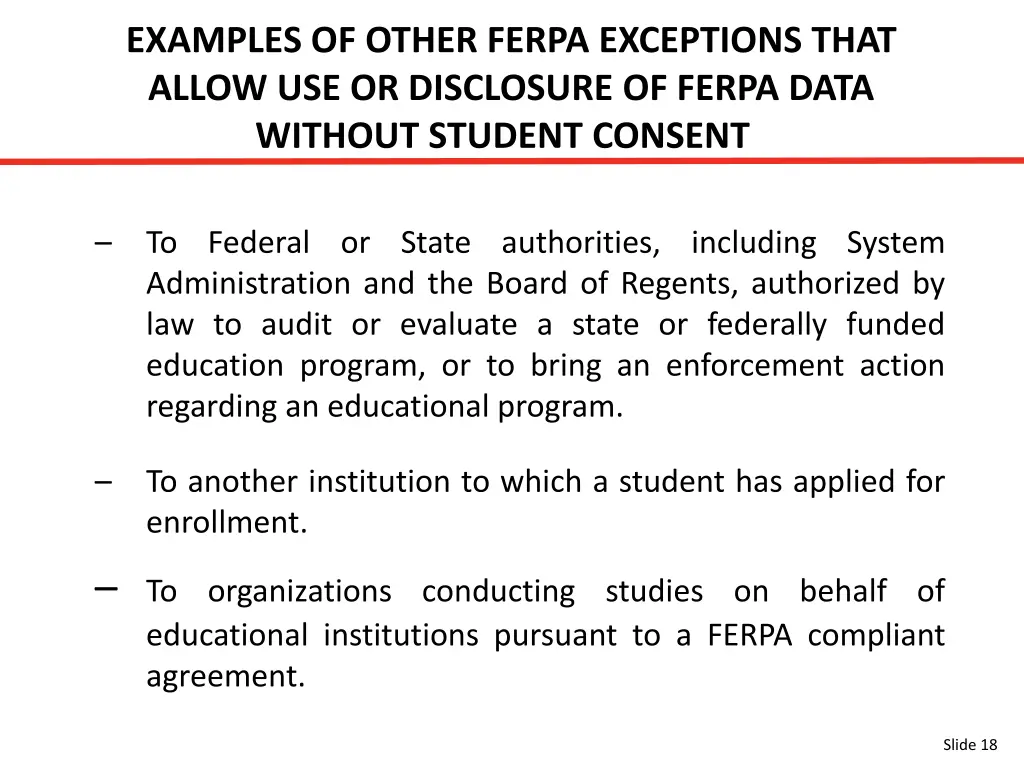 examples of other ferpa exceptions that allow