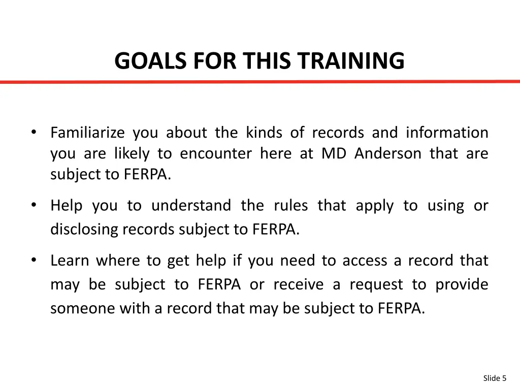 goals for this training
