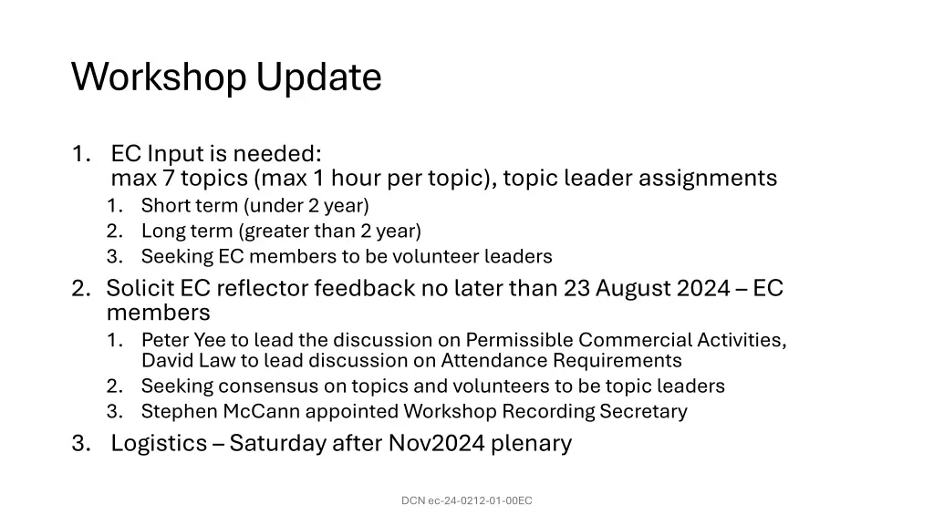 workshop update