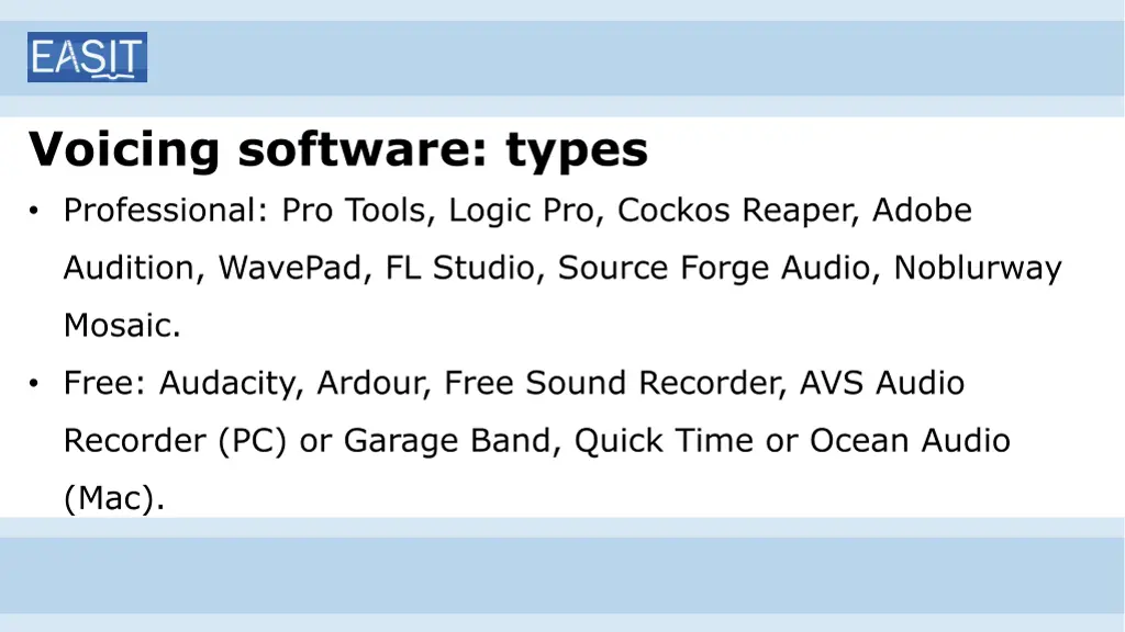 voicing software types professional pro tools