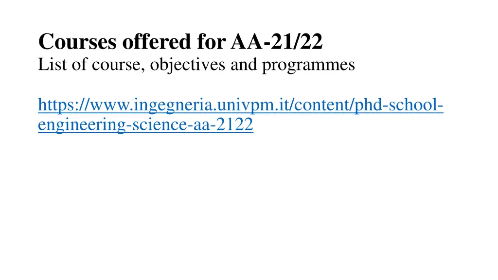 courses offered for aa 21 22 list of course