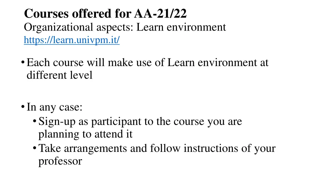 courses offered for aa 21 22 organizational 2