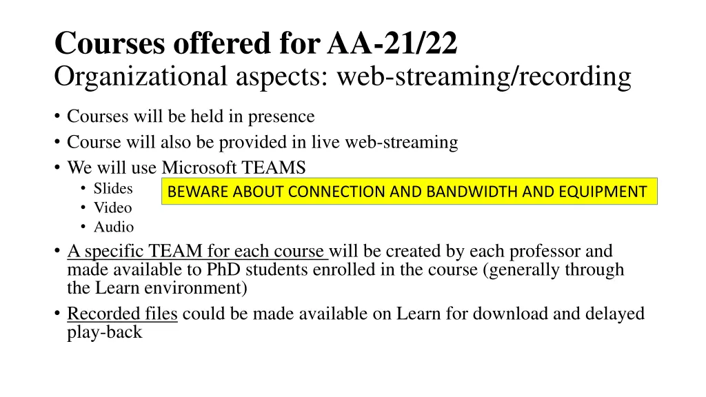 courses offered for aa 21 22 organizational