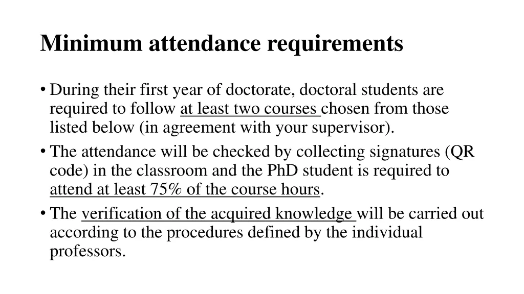 minimum attendance requirements