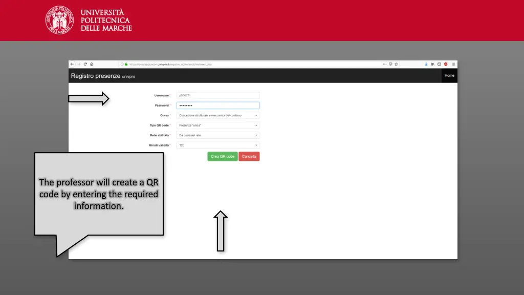 the professor will create a qr code by entering