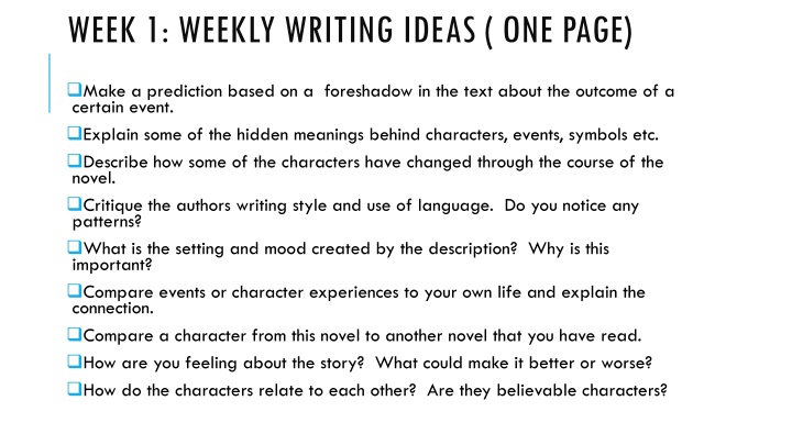 week 1 weekly writing ideas one page