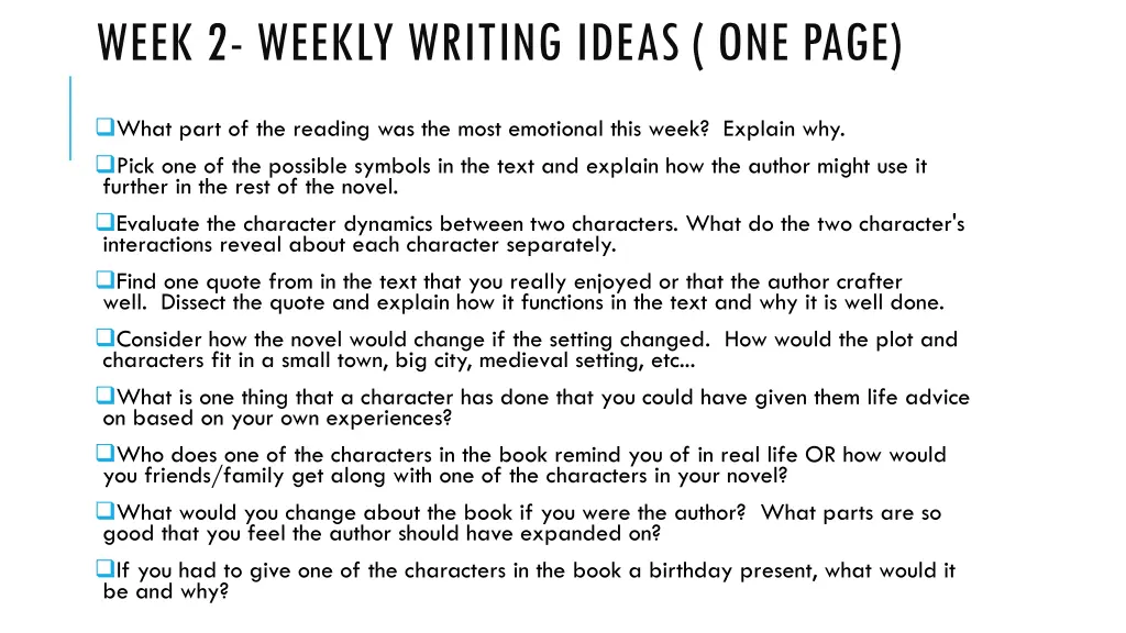 week 2 weekly writing ideas one page