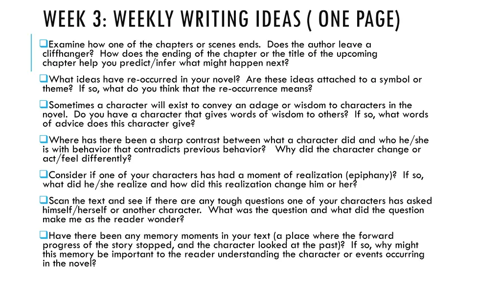 week 3 weekly writing ideas one page examine