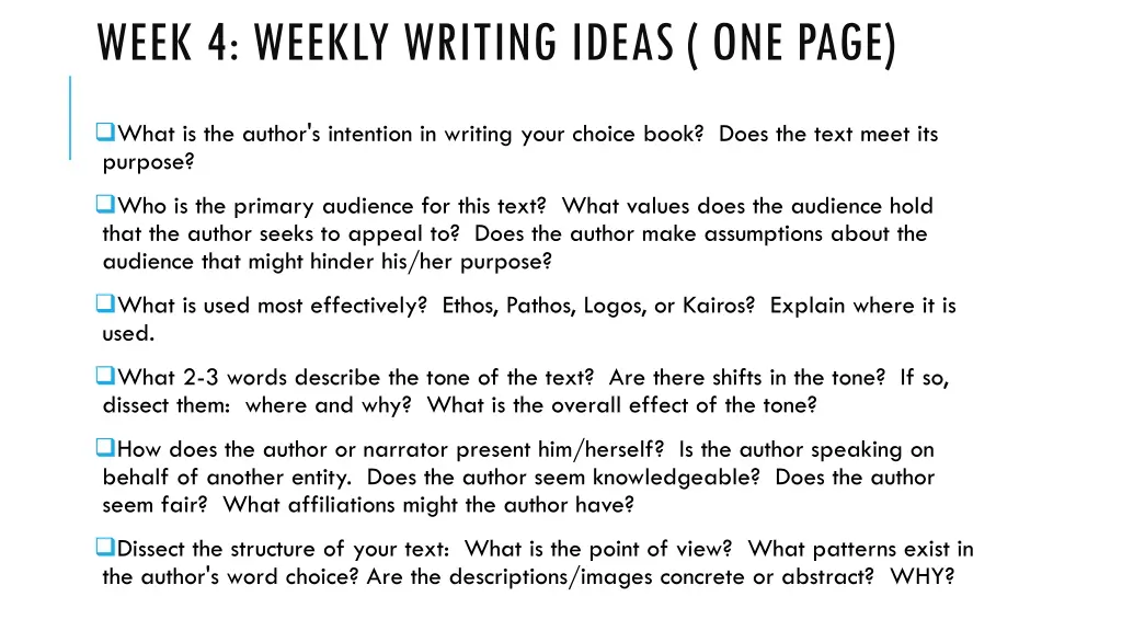 week 4 weekly writing ideas one page