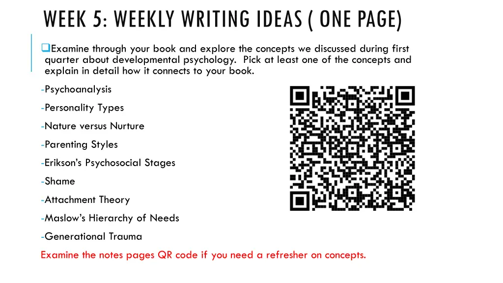 week 5 weekly writing ideas one page