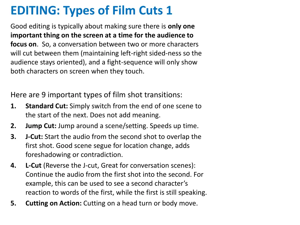 editing types of film cuts 1