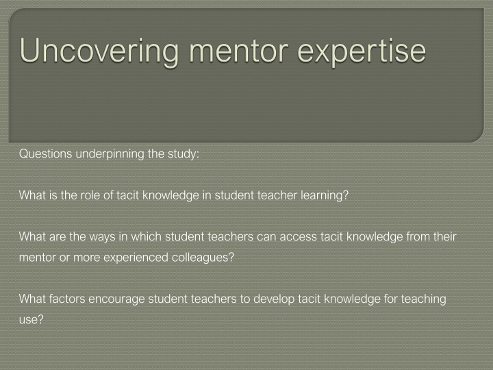 questions underpinning the study