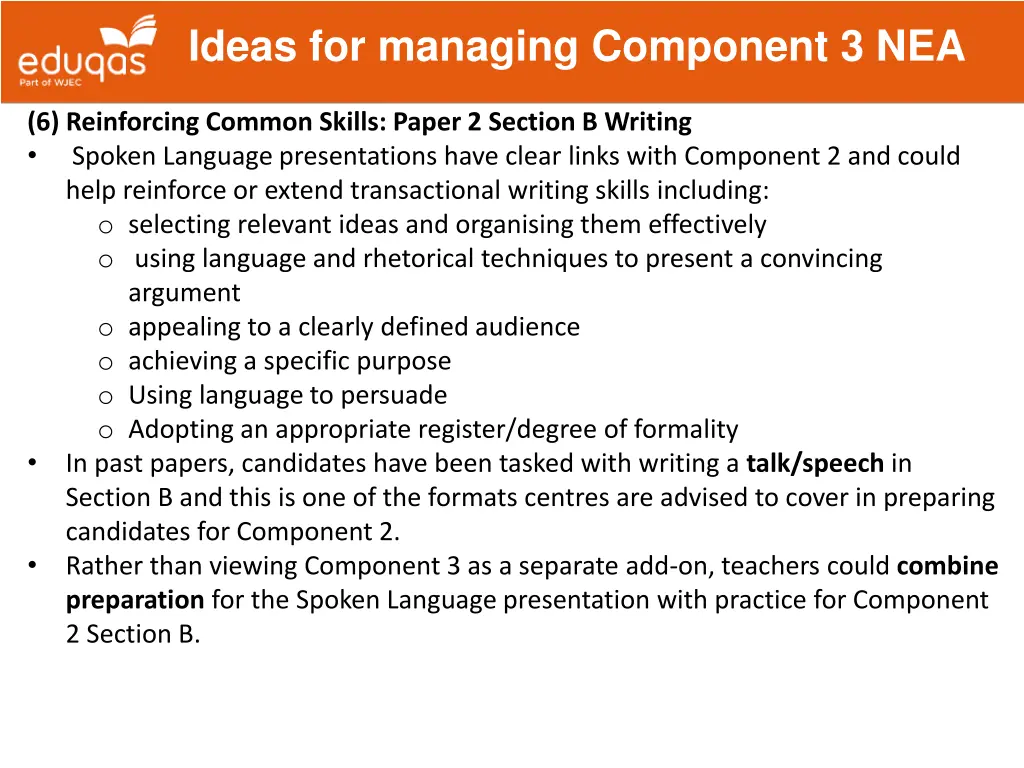 ideas for managing component 3 nea 5