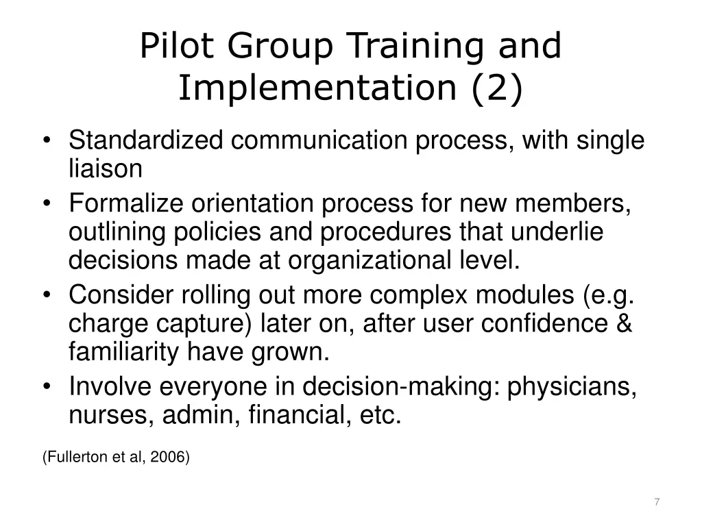 pilot group training and implementation 2