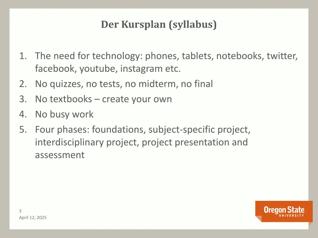 der kursplan syllabus