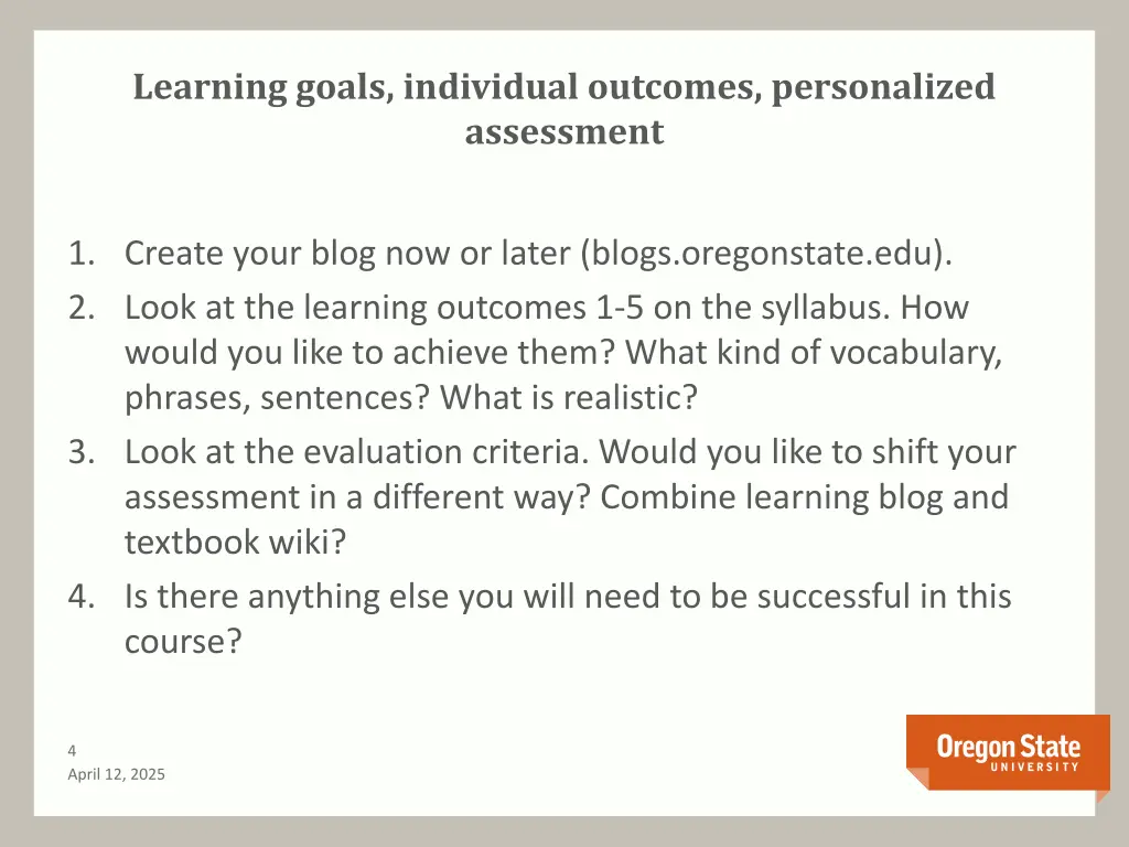 learning goals individual outcomes personalized