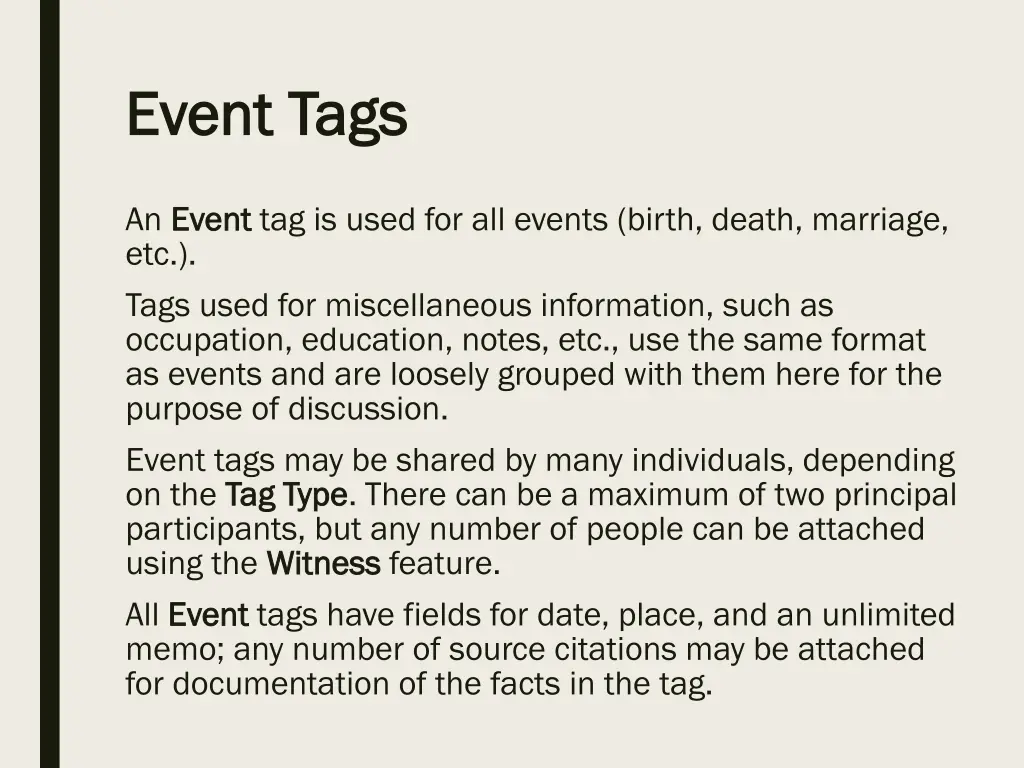 event tags event tags