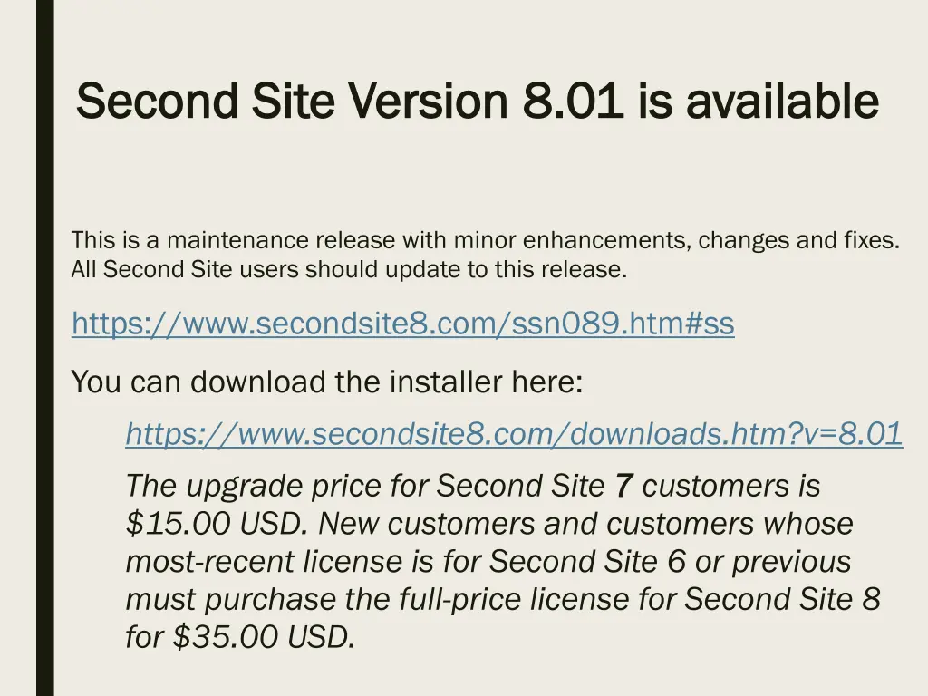 second site version second site version 8 01