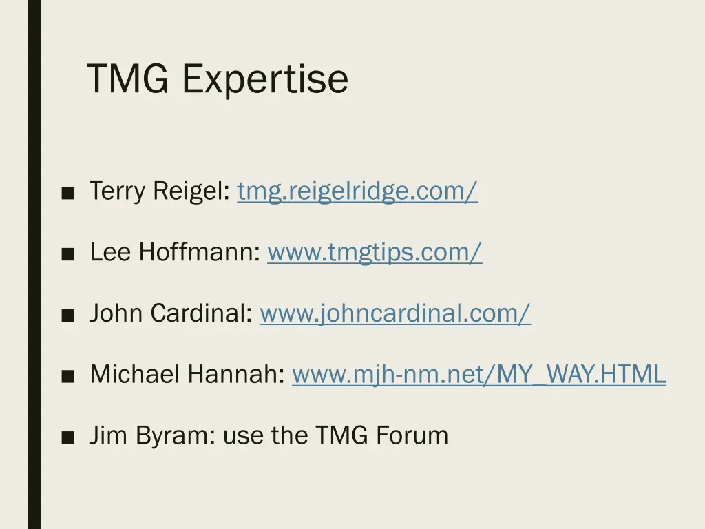 tmg expertise