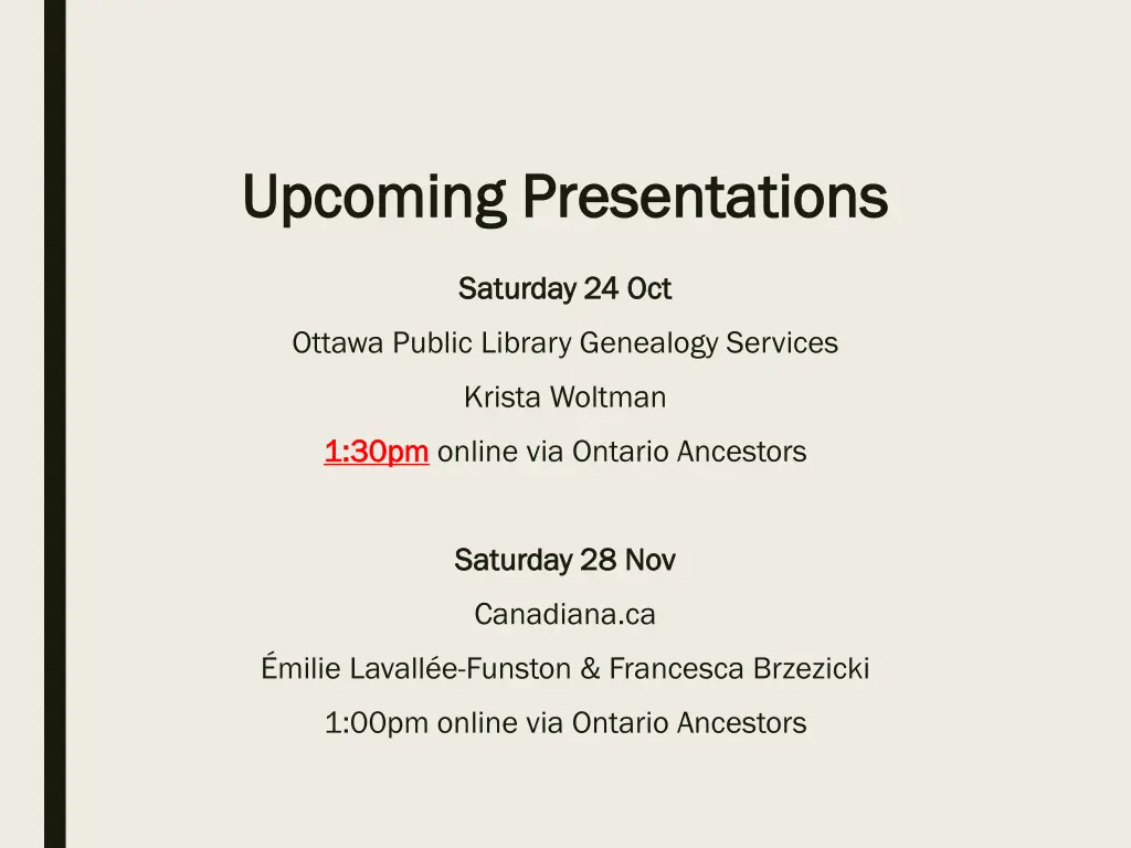 upcoming presentations upcoming presentations