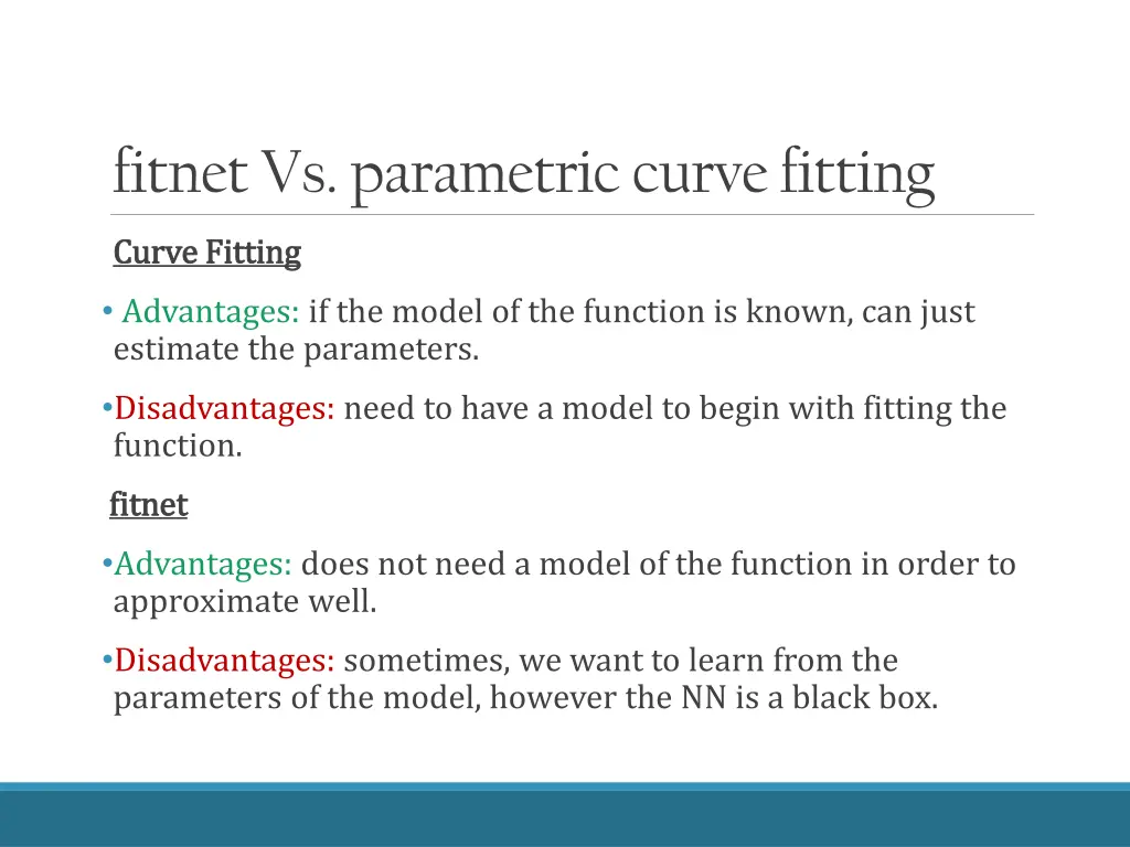 fitnet vs parametric curve fitting