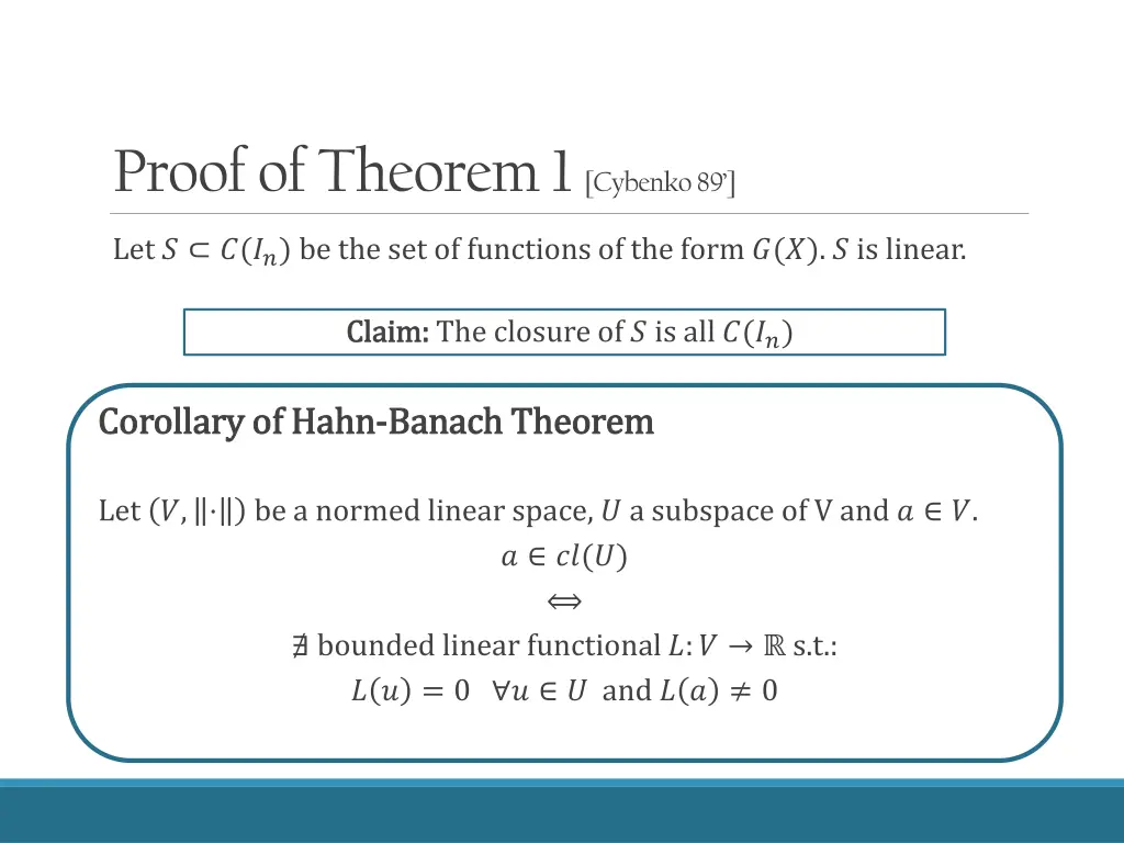 proof of theorem 1 cybenko 89 1