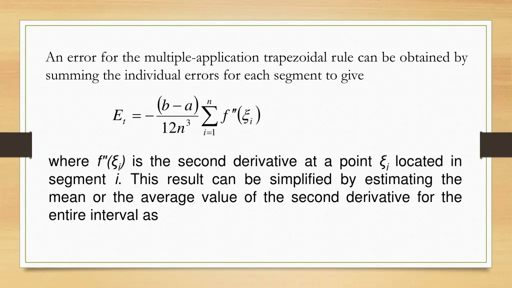 an error for the multiple application trapezoidal