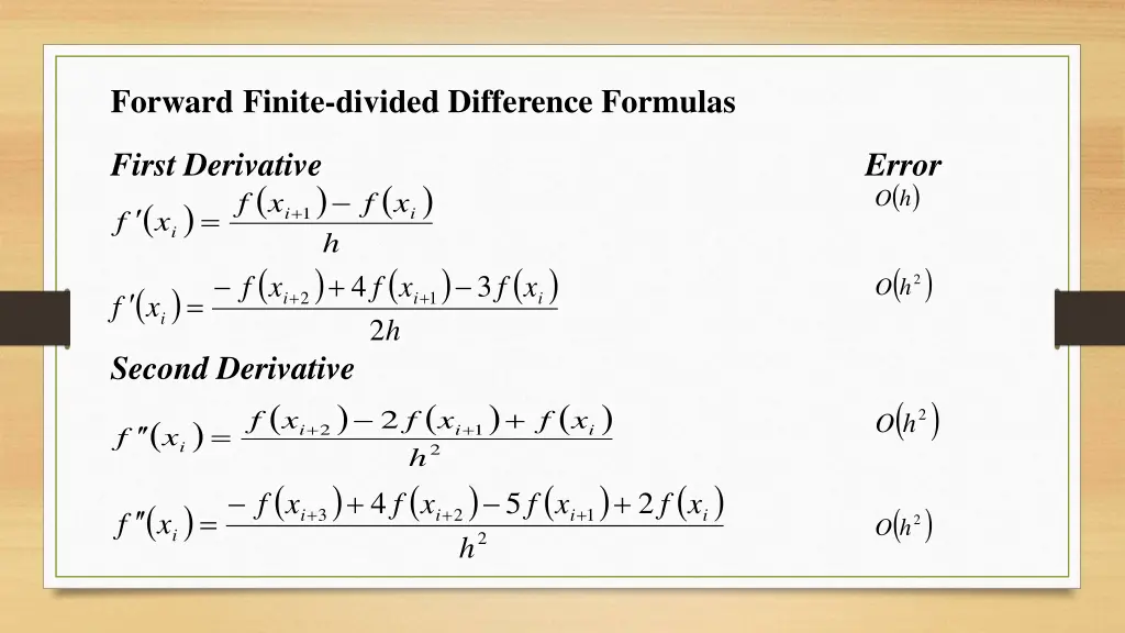 forward finite divided difference formulas