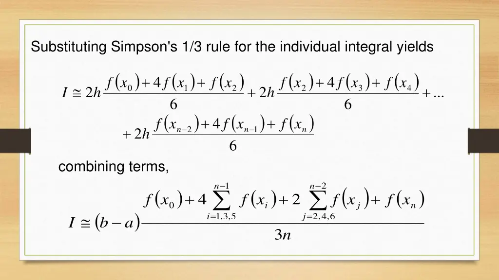 substituting simpson s 1 3 rule