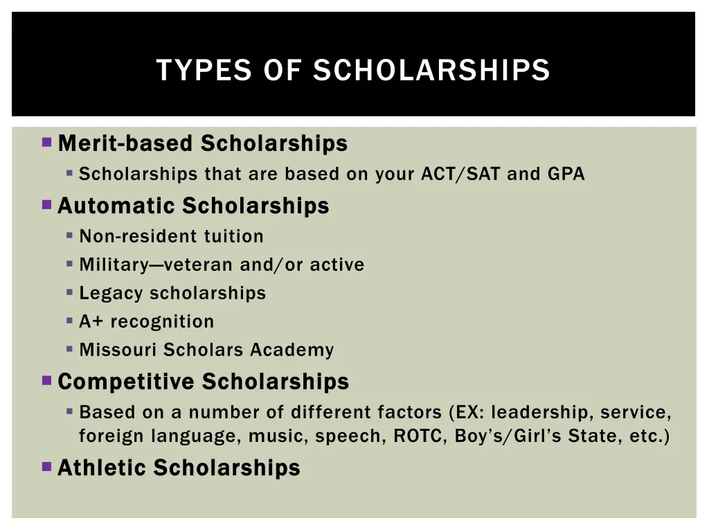 types of scholarships
