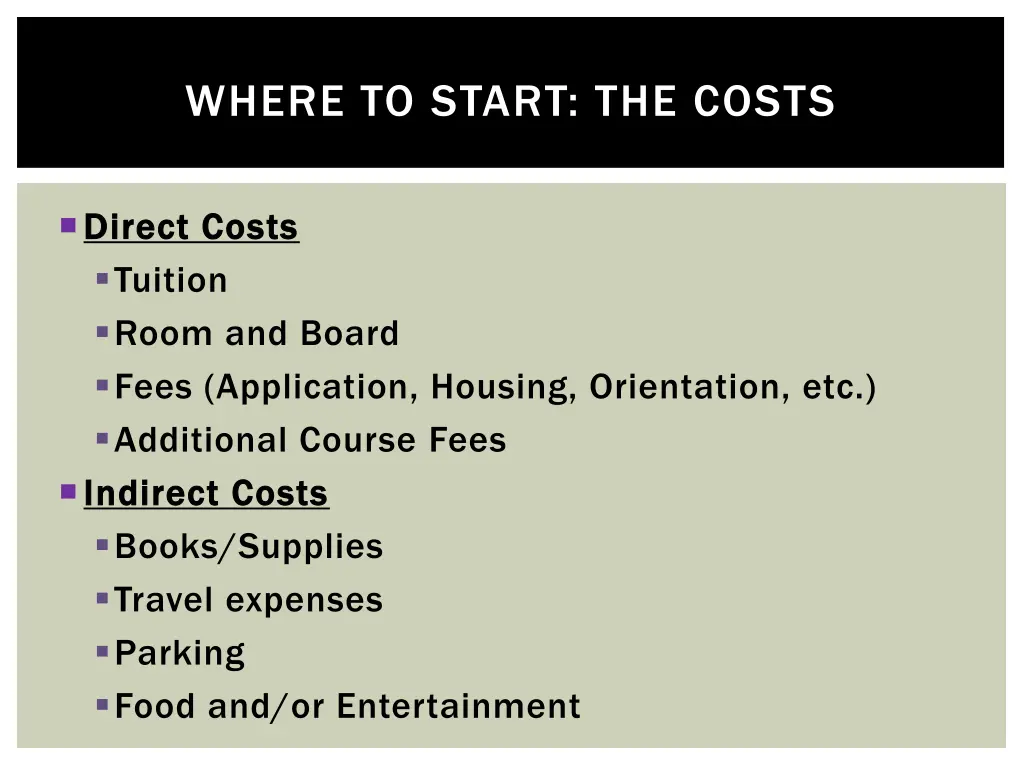 where to start the costs