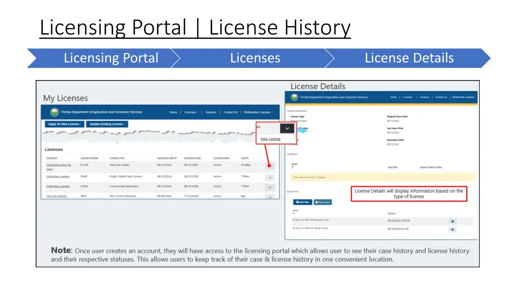 licensing portal license history