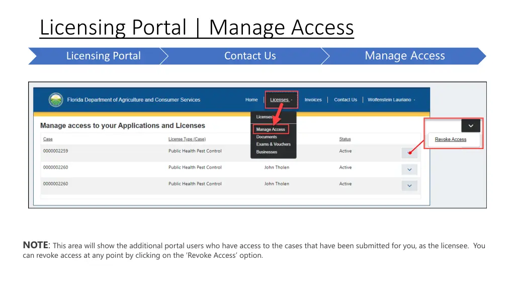 licensing portal manage access