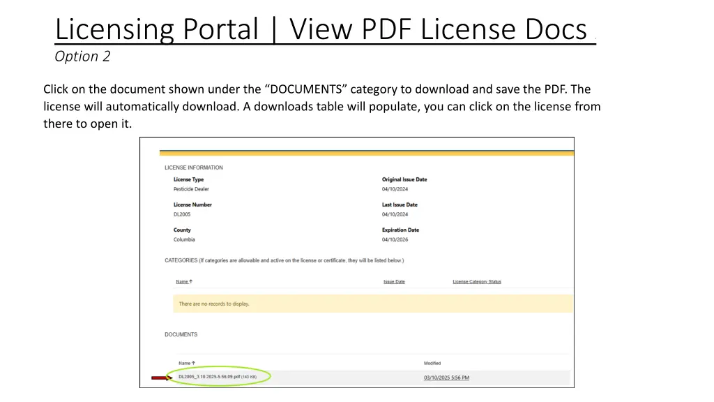 licensing portal view pdf license docs 2 option 2