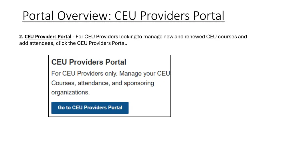 portal overview ceu providers portal